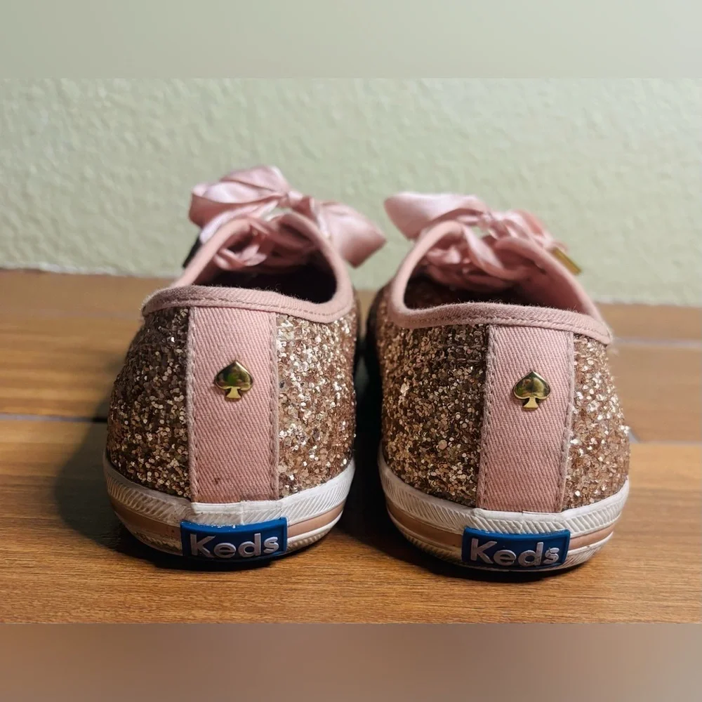 Keds for Kate Spade New York Pink & Gold Glitter Ribbon Laces Sneakers Size: 7.5